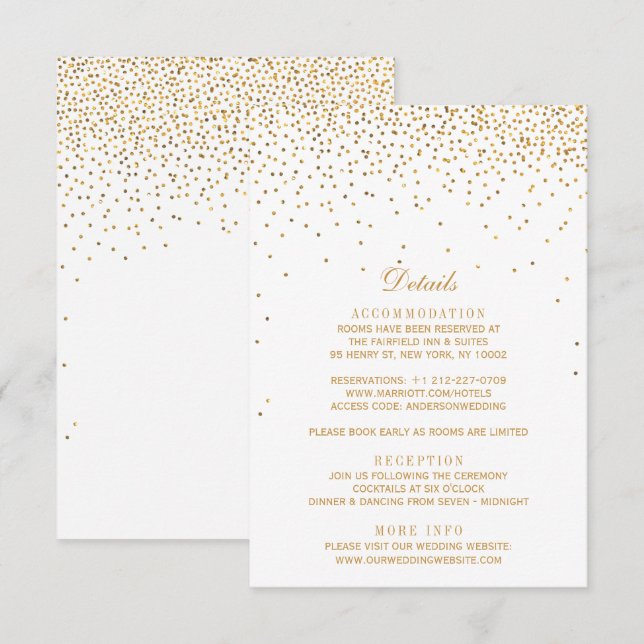 Tarjeta De Recepción La colección de Bodas Glam Gold Confetti (Anverso / Reverso)