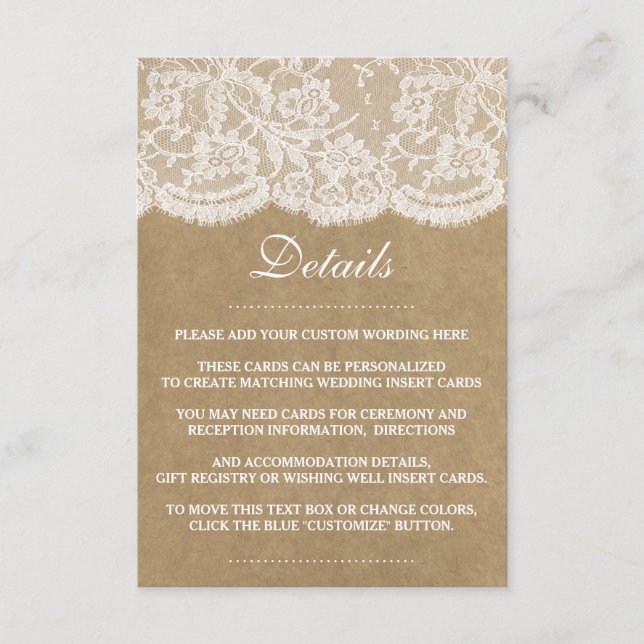 Tarjeta De Recepción La colección de Bodas Kraft & Lace (Anverso)