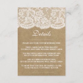 Tarjeta De Recepción La colección de Bodas Kraft & Lace