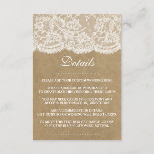 Tarjeta De Recepción La colección de Bodas Kraft & Lace