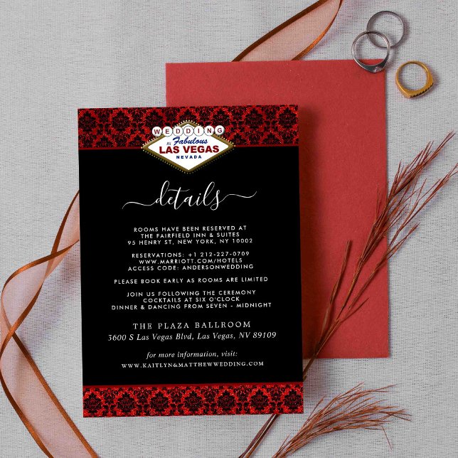 Tarjeta De Recepción La colección de Bodas Purpurinas Damask Las Vegas (Subido por el creador)