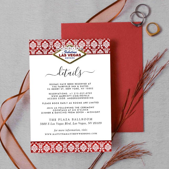 Tarjeta De Recepción La colección de Bodas Purpurinas Damask Las Vegas (Subido por el creador)