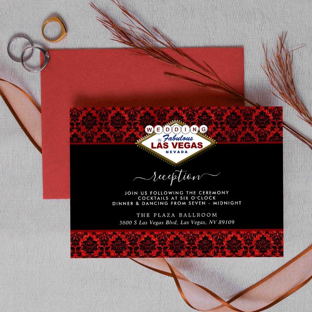 Tarjeta De Recepción La colección de Bodas Purpurinas Damask Las Vegas (Subido por el creador)