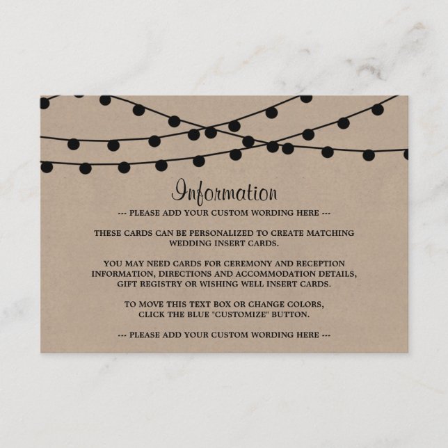 Tarjeta De Recepción La colección de Bodas Rustic Kraft Lights (Anverso)