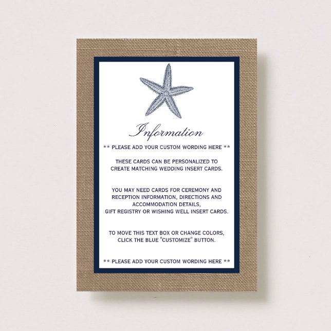 Tarjeta De Recepción La colección de bodas Starfish Burlap Beach de la  (Subido por el creador)