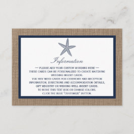 Tarjeta De Recepción La colección de bodas Starfish Burlap Beach de la 