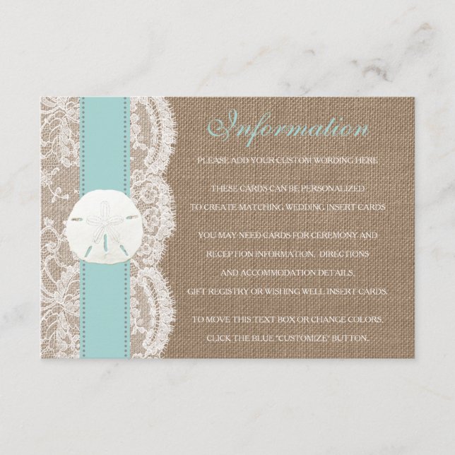 Tarjeta De Recepción La colección de bodas turquesa de arena dorada (Anverso)