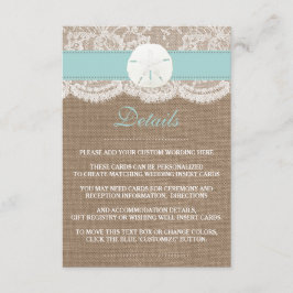 Tarjeta De Recepción La colección de bodas turquesa de arena dorada