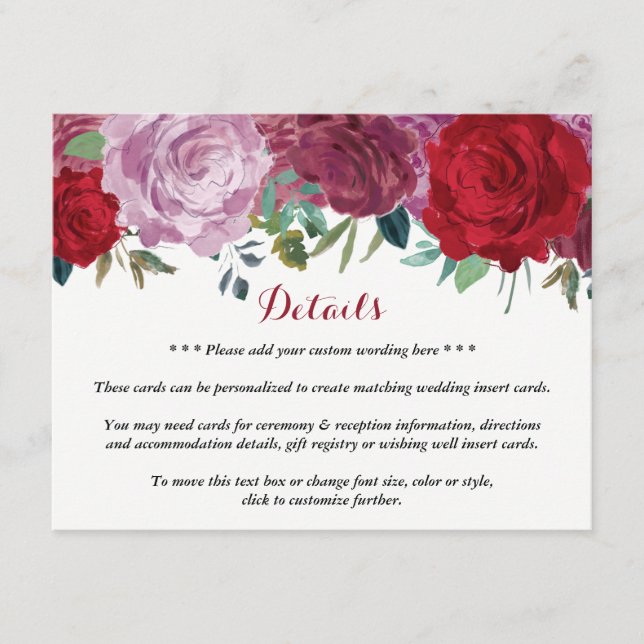 Tarjeta De Recepción La colección romántica de Bodas florales (Anverso)