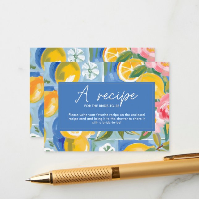 Tarjeta De Recepción La dolce vita lemon Bridal Shower Bring una receta (Anverso/Reverso In Situ)