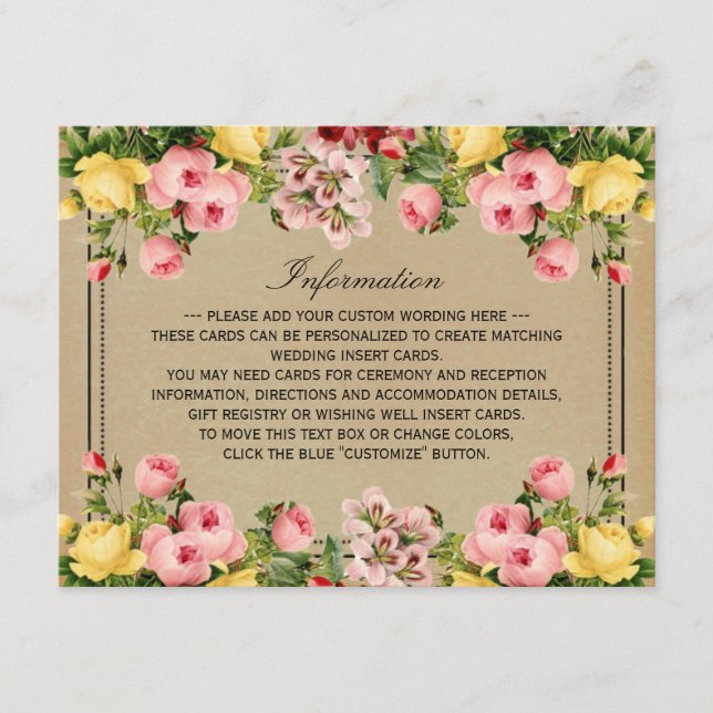 Tarjeta De Recepción La elegante colección de Bodas florales de época (Anverso)