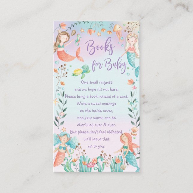 Tarjeta De Recepción La ingeniosa sirena de Baby Shower trae un libro (Anverso)