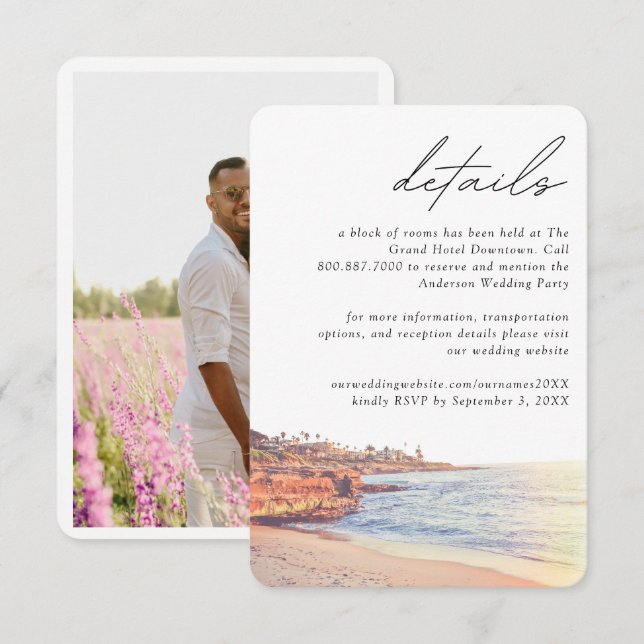Tarjeta De Recepción La Jolla Boda Hotel Room Block Detalles (Anverso / Reverso)