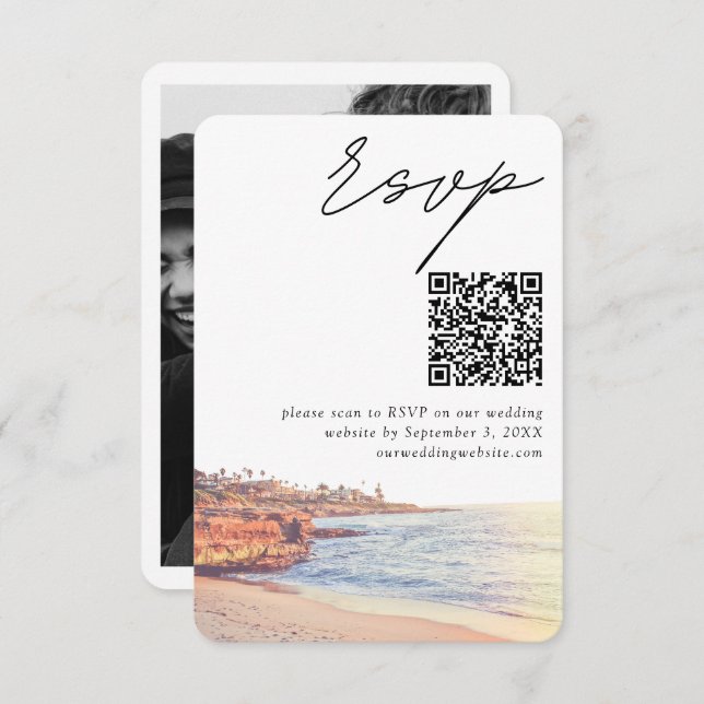Tarjeta De Recepción La Jolla Boda RSVP moderno Código QR (Anverso / Reverso)