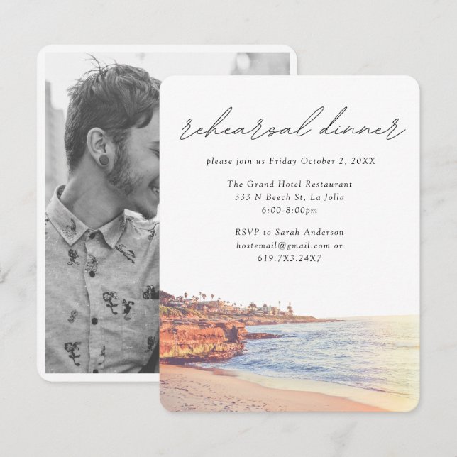 Tarjeta De Recepción La Jolla Cove Boda elegante cena de ensayo (Anverso / Reverso)