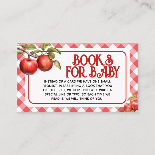 Tarjeta De Recepción La manzana de nuestros libros Baby Shower para beb (Anverso)
