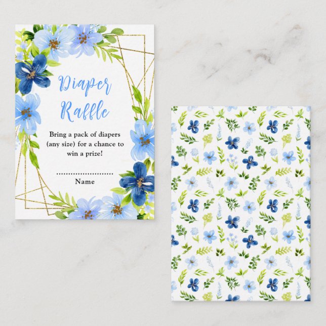 Tarjeta De Recepción La marina y el bebé floral azul Diaper Raffle (Anverso / Reverso)