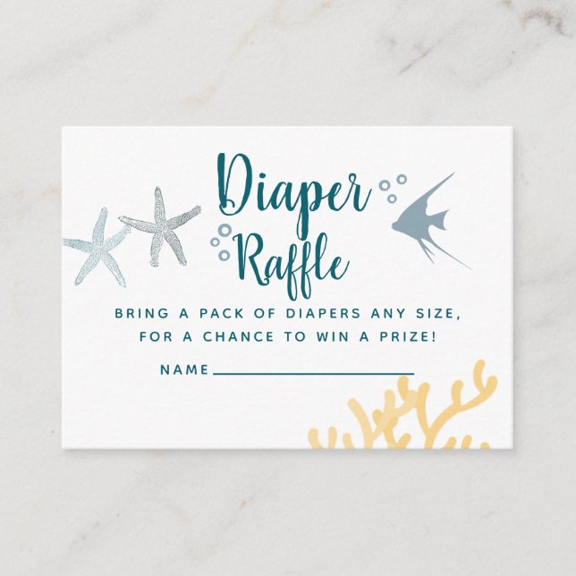Tarjeta De Recepción La moda bajo el mar Baby Shower Diaper Raffle (Anverso)