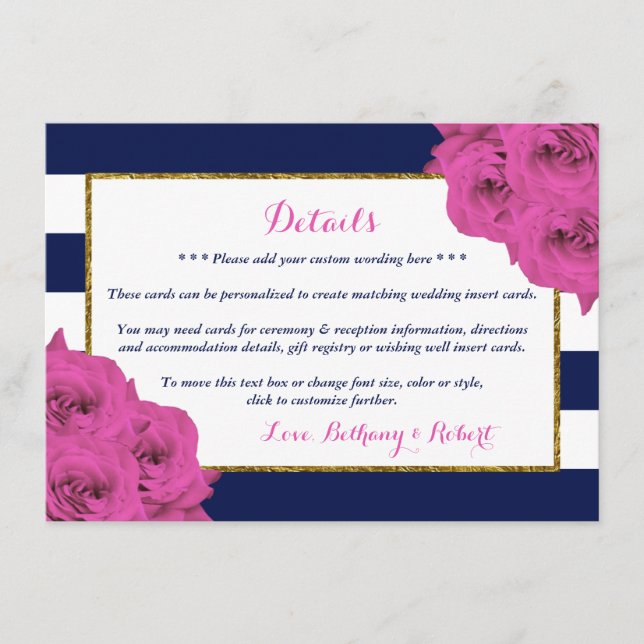 Tarjeta De Recepción La Moda Moderna Colección Boda Luxe Roses Rosa (Anverso)