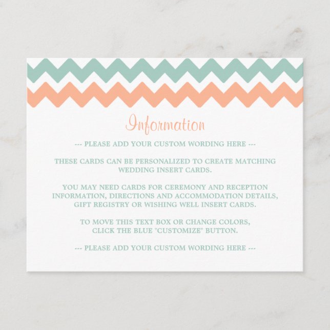 Tarjeta De Recepción La moderna colección de Bodas Chevron Peach & Mint (Anverso)