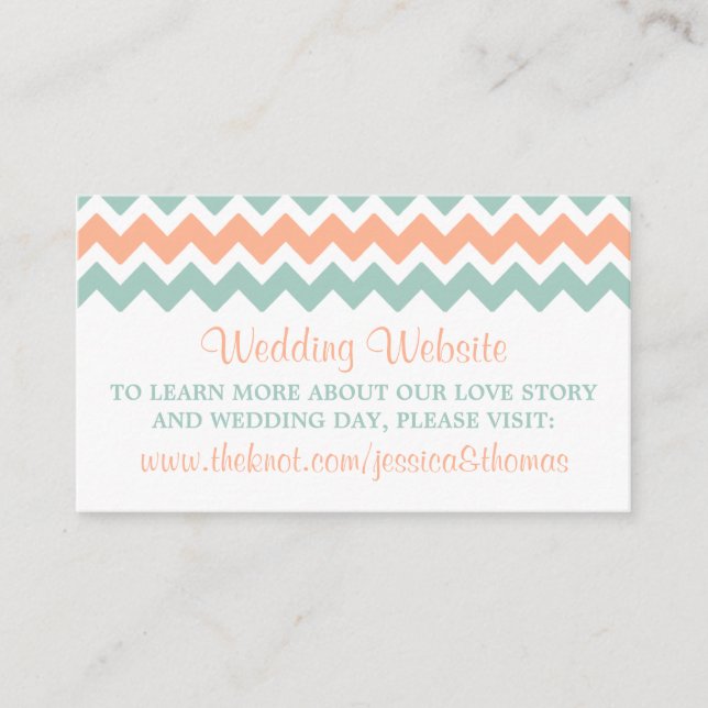 Tarjeta De Recepción La moderna colección de Bodas Chevron Peach & Mint (Anverso)