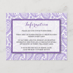 Tarjeta De Recepción La moderna colección de Bodas Paisley - Púrpura