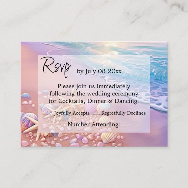 Tarjeta De Recepción La playa de Sunset Rsvp (Anverso)