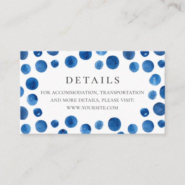Tarjeta De Recepción La polka azul da detalles bodas. Marina acuarela (Anverso)