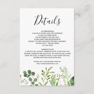 Tarjeta De Recepción La pradera de verano deja Boda acuarela Detalles