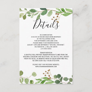 Tarjeta De Recepción La pradera de verano deja Boda acuarela Detalles