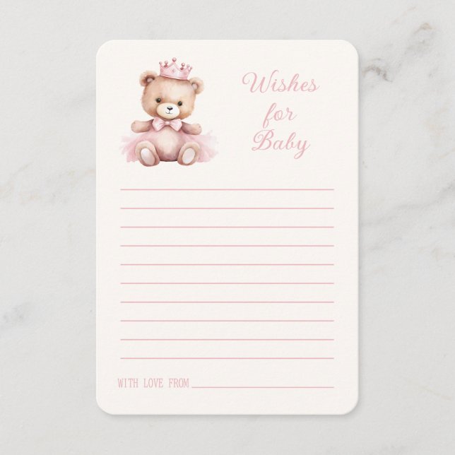 Tarjeta De Recepción La princesa rosa lleva los deseos de Baby Shower p (Anverso)