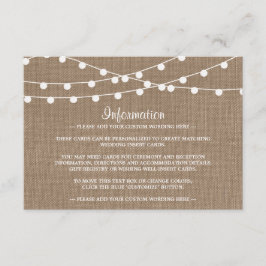 Tarjeta De Recepción La Rustic Burlap String ilumina la colección Boda