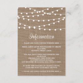 Tarjeta De Recepción La Rustic Burlap String ilumina la colección Boda
