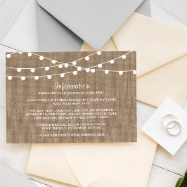 Tarjeta De Recepción La Rustic Burlap String ilumina la colección Boda