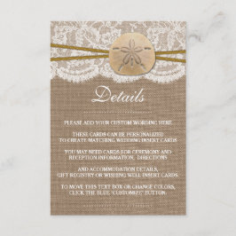 Tarjeta De Recepción La Rustic Sand Dollar Beach Wedding