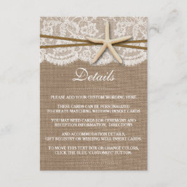 Tarjeta De Recepción La Rustic Starfish Beach Wedding