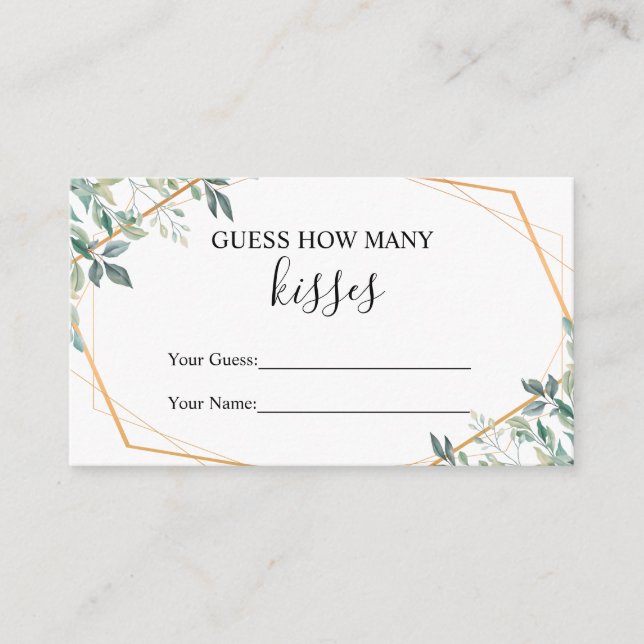 Tarjeta De Recepción La vegetación adivina cuántos besos es el juego de (Anverso)