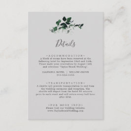Tarjeta De Recepción La vegetación esmeralda | Detalles del Boda gris