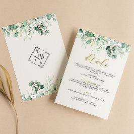 Tarjeta De Recepción La vegetación Eucalyptus Gold Boda Detalles Elegan