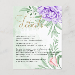 Tarjeta De Recepción La vegetación Rosa Purple Peony deja detalles Boda