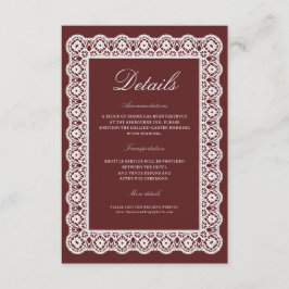 Tarjeta De Recepción Lace Burgundy Wedding Details Enclosure Card