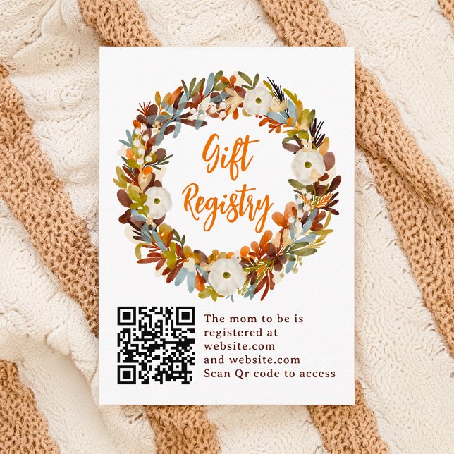 Tarjeta De Recepción Lactancia de calabaza floral Registro de bebé duch (Floral wreath pumpkin registry baby shower enclosure card)