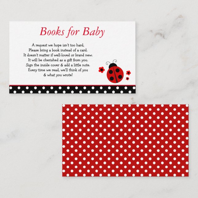 Tarjeta De Recepción Ladybug Baby Shower Books for Baby (Anverso / Reverso)