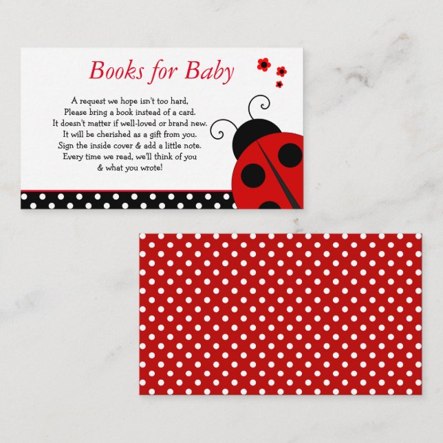 Tarjeta De Recepción Ladybug Baby Shower Books for Baby Enclosure Card (Anverso / Reverso)