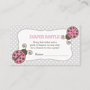 Tarjeta De Recepción Ladybug Baby Shower Diaper Raffle Ticket Gray rosa