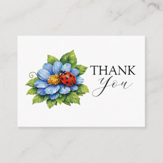 Tarjeta De Recepción Ladybug Bliss on a Blooming Blue Flower Thank You