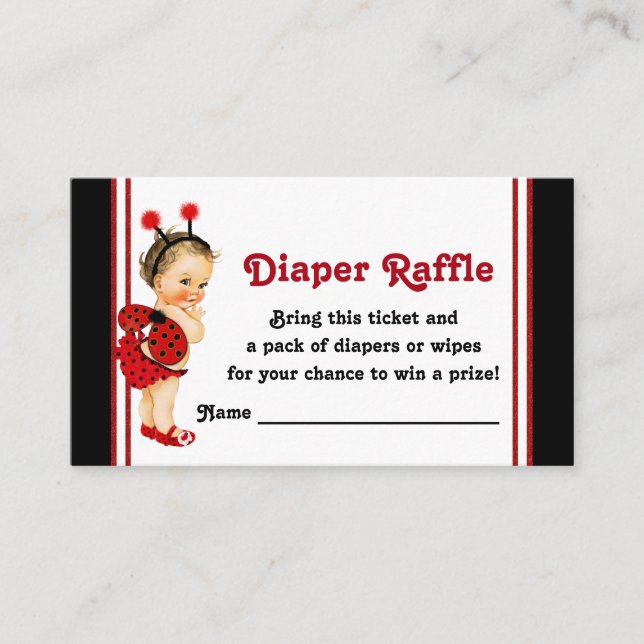 Tarjeta De Recepción Ladybug Diaper Raffle Tickets Chica Baby Shower (Anverso)