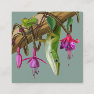 Tarjeta De Recepción Lagarto anolis verde con fucsias