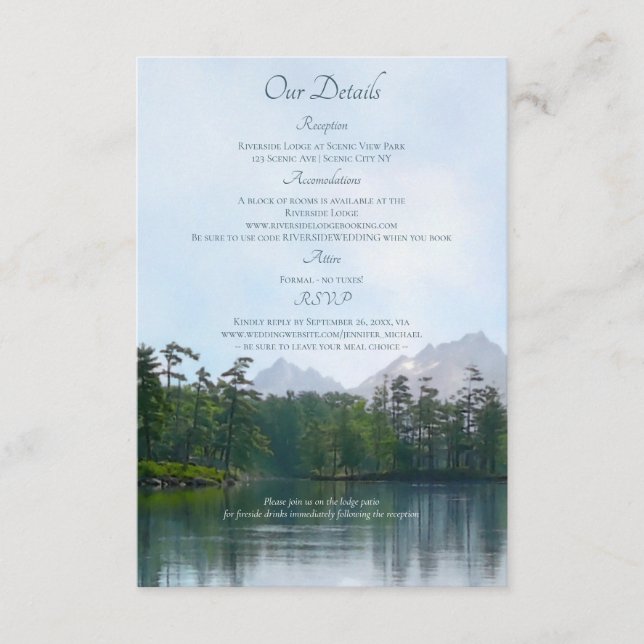Tarjeta De Recepción Lago en las montañas boda rústico (Anverso)