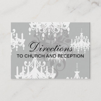 Tarjeta De Recepción lámpara de araña elegante damasco blanco negro